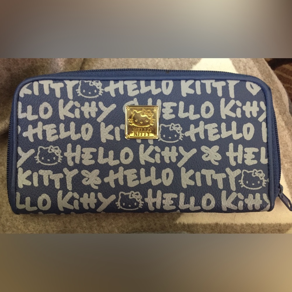 Hello kitty vintage old school blue leather set wallet and key holder